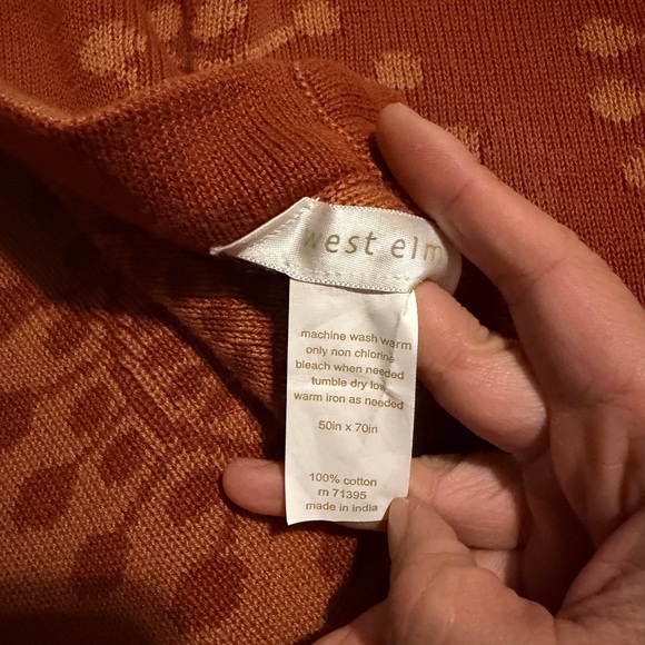 West Elm Terracotta Knit Throw 50”x70” cotton reversible - Picture 4 of 5
